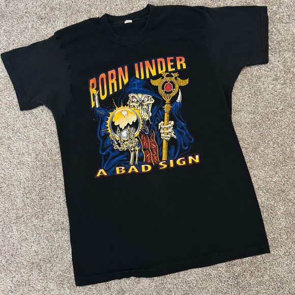 The Unbranded Brand Other - Vintage Born Under A Bad Sign Tshirt Single Stitch NO SIZE TAG (Large) Skeleton